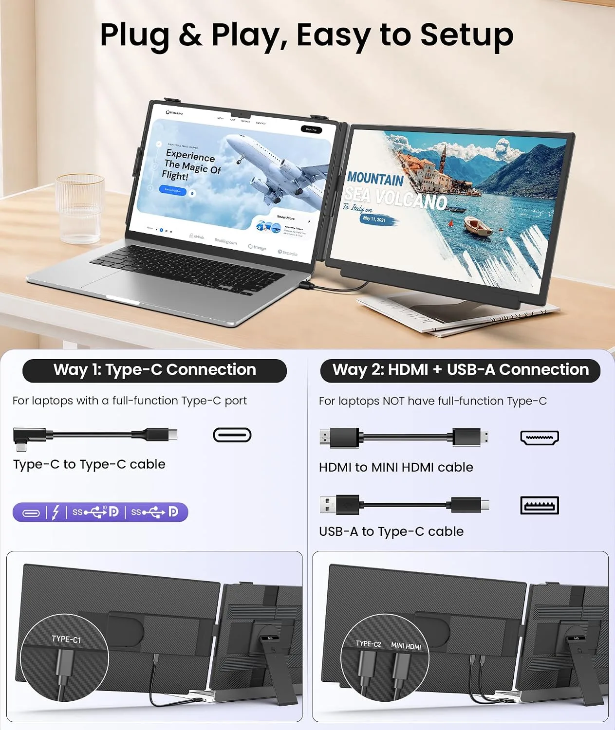 15.6" Laptop Screen Extender, 1080P FHD Detachable Monitor Extender