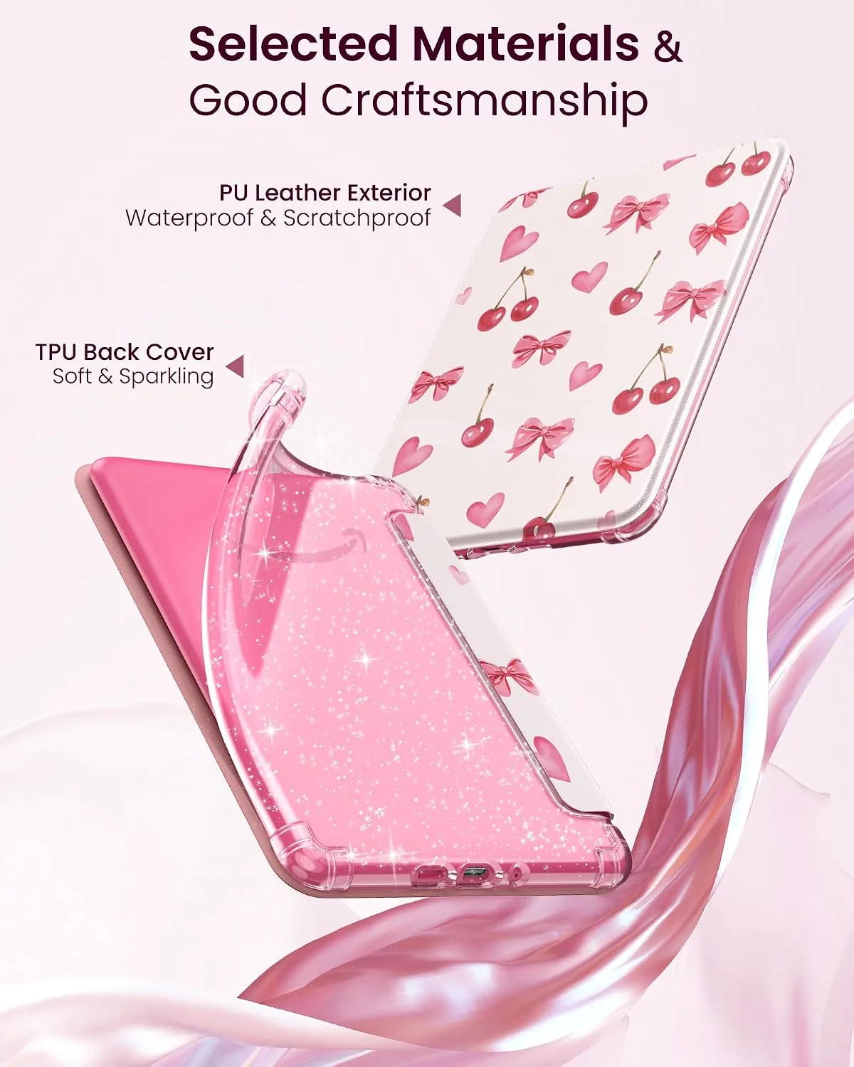 MoKo Case for 7" Kindle Paperwhite 12th Gen & Colorsoft 2024, Cherry Bow