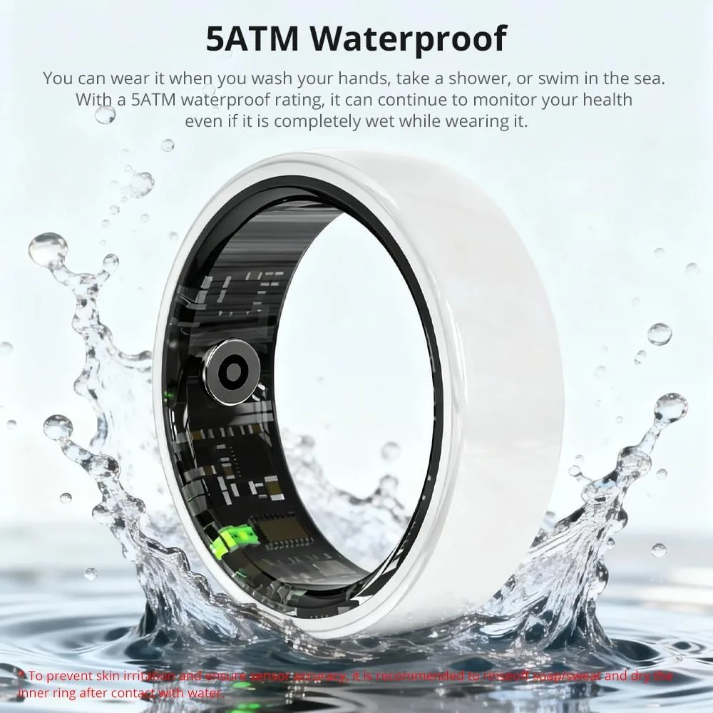 Smart Ring for Women, Health Tracker & 5ATM, COLMI R02. (White Ceramic, 8#)
