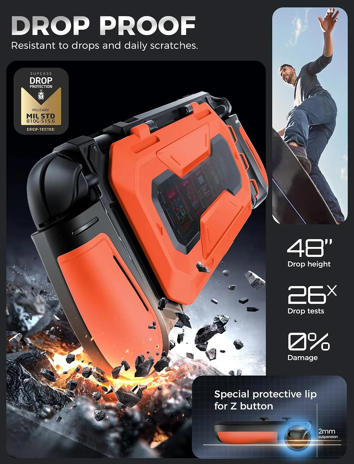 Mumba Titan Case for Nintendo Switch 2 with Kickstand & 7 Card Slots,Orange