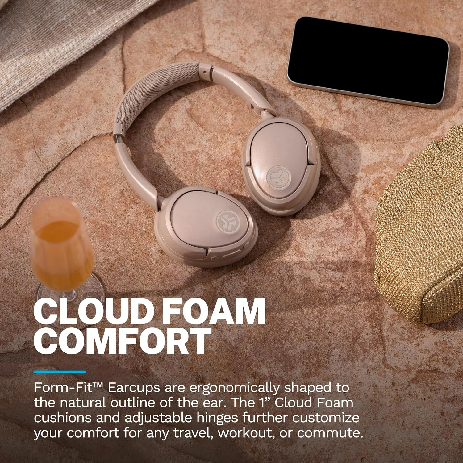 JLab JBuds Lux ANC Jelle Wireless Over-Ear Headphones, Gold Digger