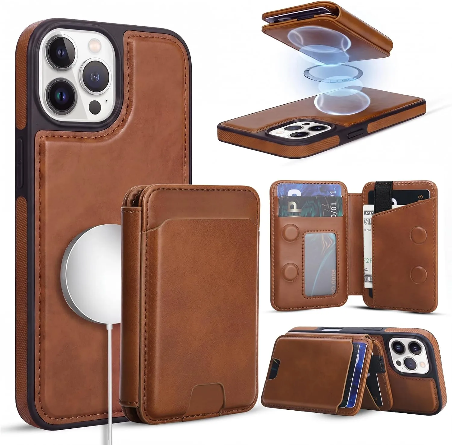 Funda con billetera magnética Asapdos para iPhone 12/12 Pro marrón
