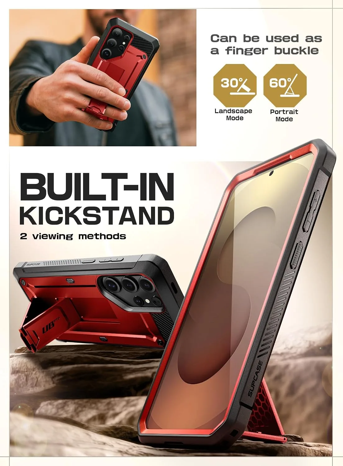 SUPCASE for Samsung Galaxy S25 Ultra Case with Screen Protector, Red