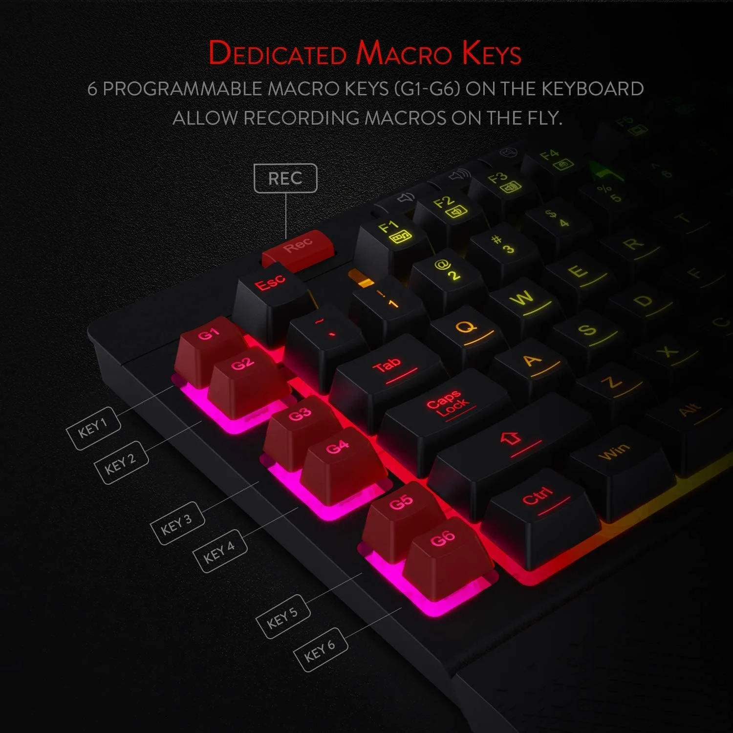 Redragon K512 RGB Membrane Gaming Keyboard, 6 Macro Keys & Easy Media Wheel