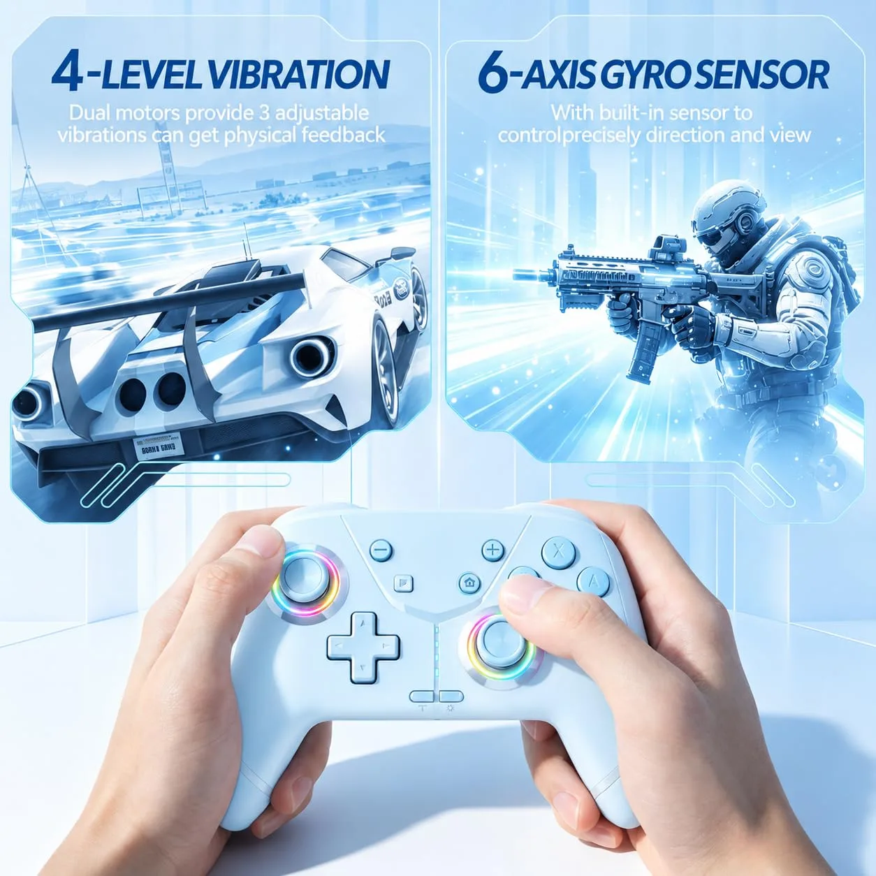 Switch Controller, Wireless Pro Controller for Nintendo Switch 2/Switch/Lite/OLED, Bluetooth controllers Compatible with iPhone/Mac/iPad/iOS/Android/Phone/PC/Steam and TV with Programming/RGB4/Vibration / 3 Turbo Modes/6-Axis/Motion (Blue)