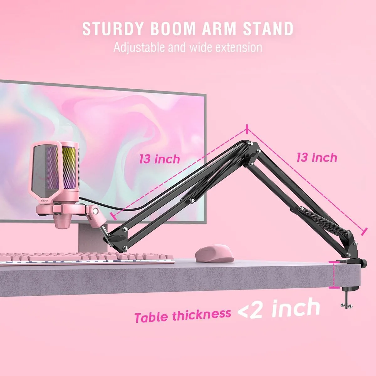 FIFINE A6T Pink Gaming USB Condenser Microphone Kit for Podcast Streaming