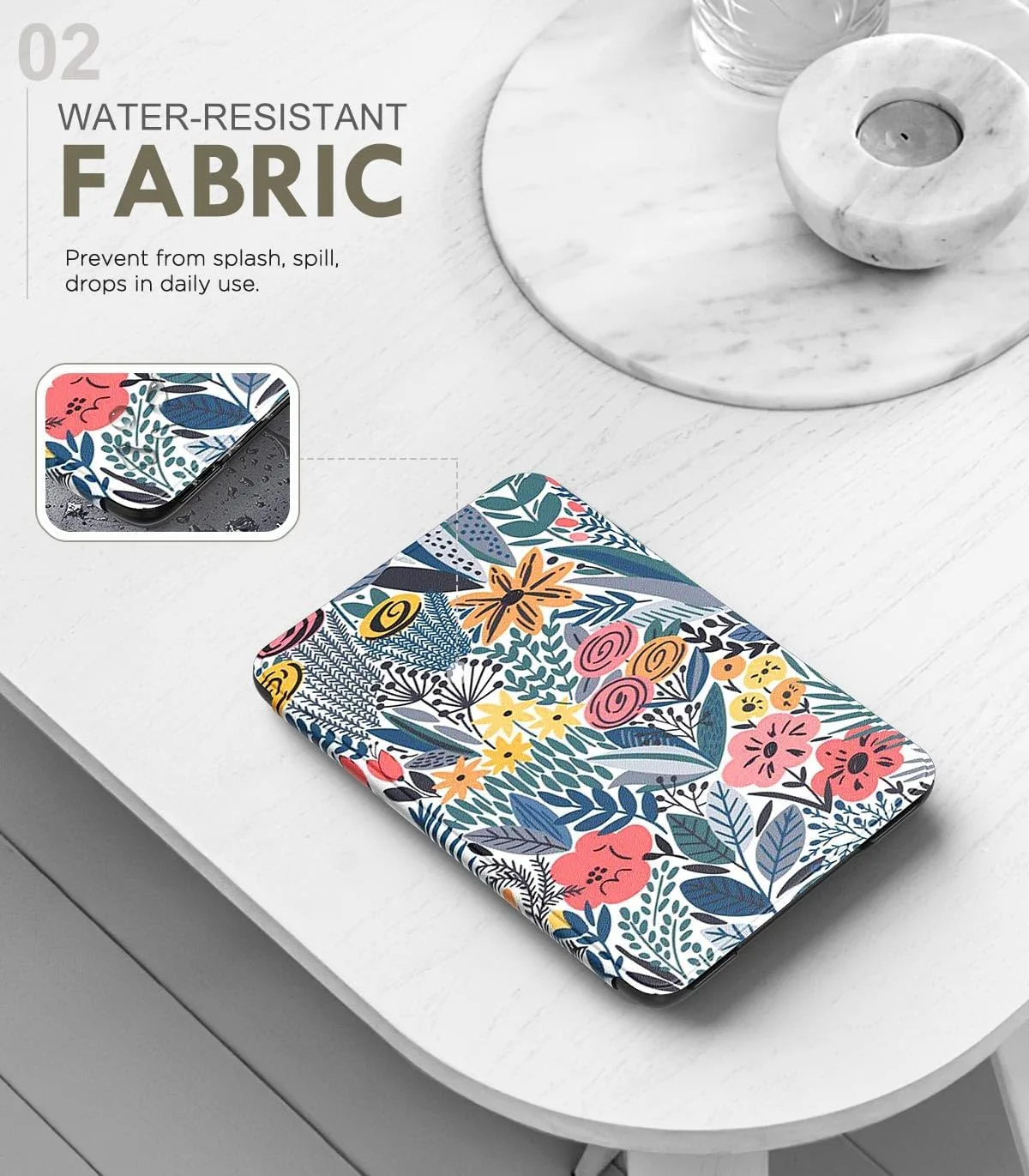 MoKo Case for 6" Amazon Kindle Basic 11th Gen 2024/2022, Blue Leaf Flower