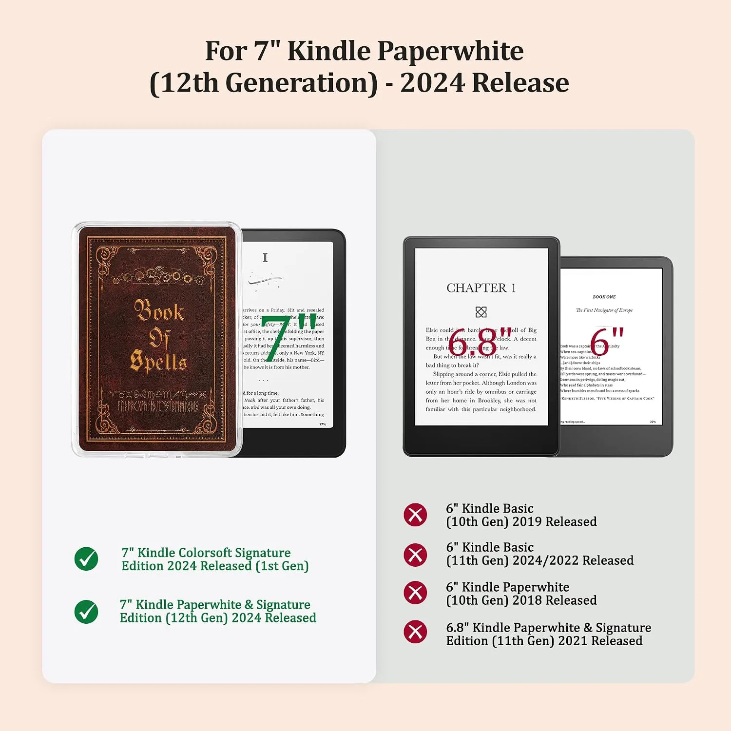 Back Panel Case for 7'' Kindle Paperwhite 12th Gen & Colorsoft
