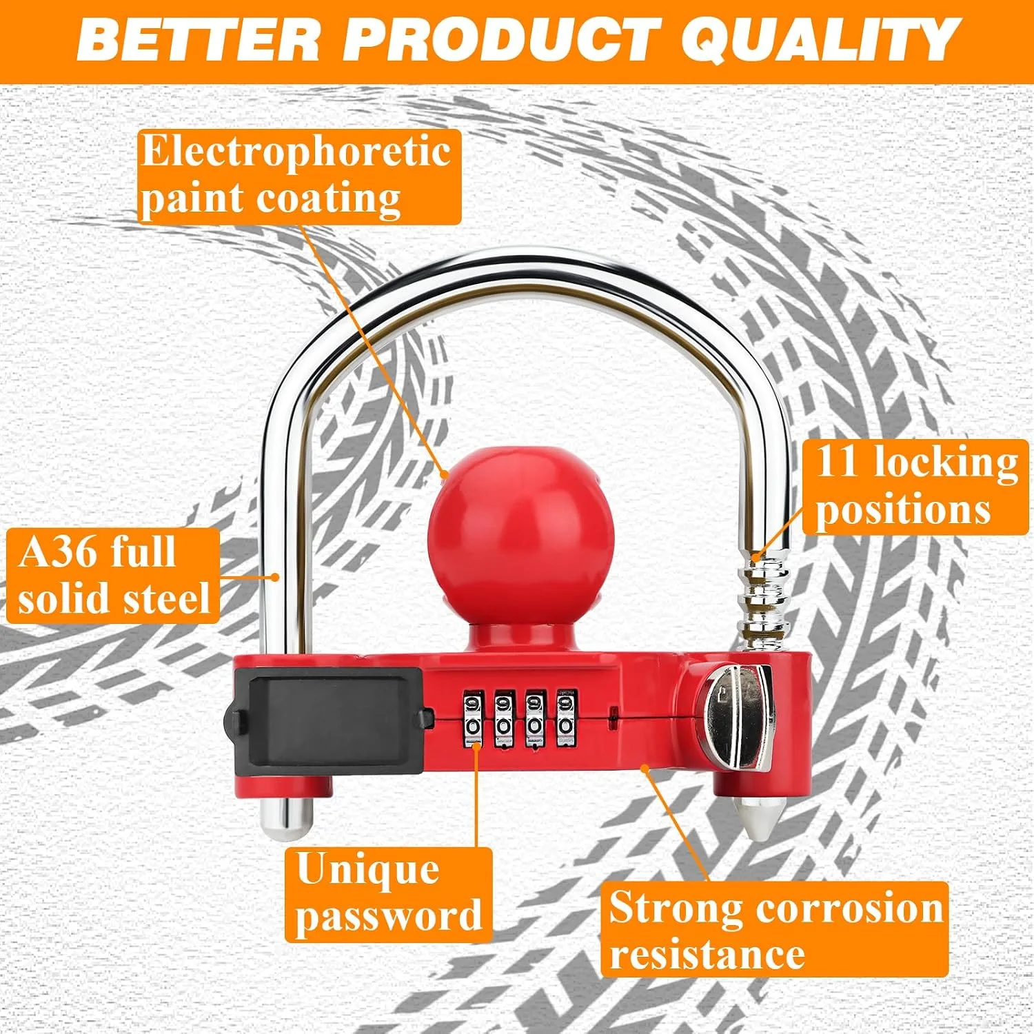 Funmit 1 Pack Universal Hitch Lock with Combination Lock, Red