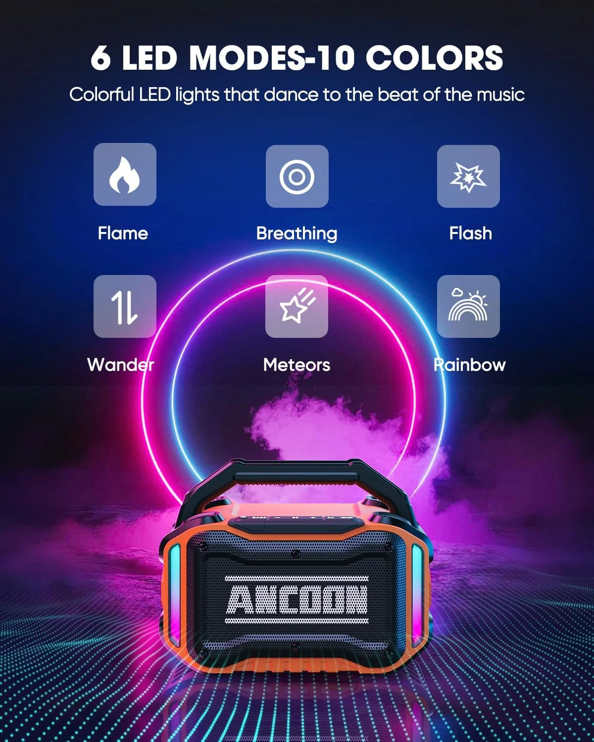 ANCOON Speakers Bluetooth Wireless: 80W(Peak) Loud Speaker with Bass, 20H Playtime, IPX6 Waterproof, Large Jobsite Speakers for Work, Outdoor, Workshop, Garage, Portable Speaker with TWS (Orange)