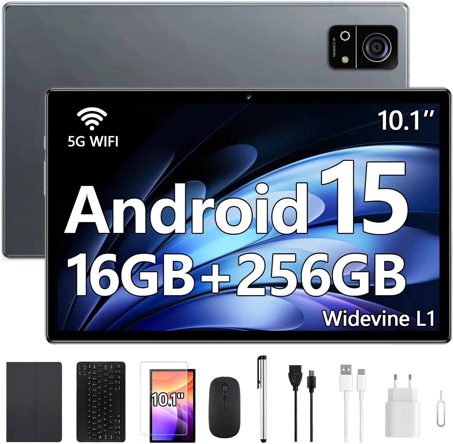 R7 Tablet 10.1 Inch Android 15 OS, Octa-Core, 16GB RAM + 256GB ROM, IPS Touchscreen, 13MP + 5MP Camera, 8000mAh, Dual-Band WiFi (2.4GHz + 5GHz), Work Study Entertainment