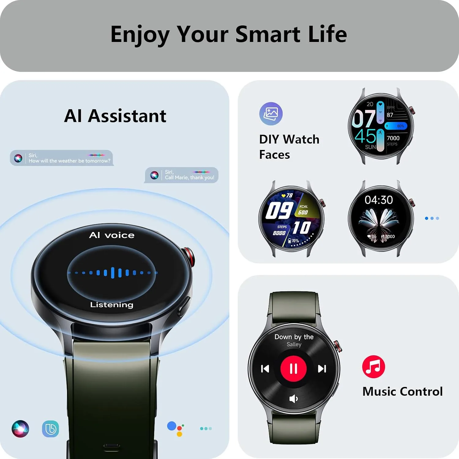 aeac Smart Watch for Women, AMOLED Ultra-Clear Screen Activity Trackers with Heart Rate/Sleep/SpO2 Monitor, Smartwatch for iPhone/Samsung/Android, 110+ Sport Modes (Army Green, S/M/L, Army Green)