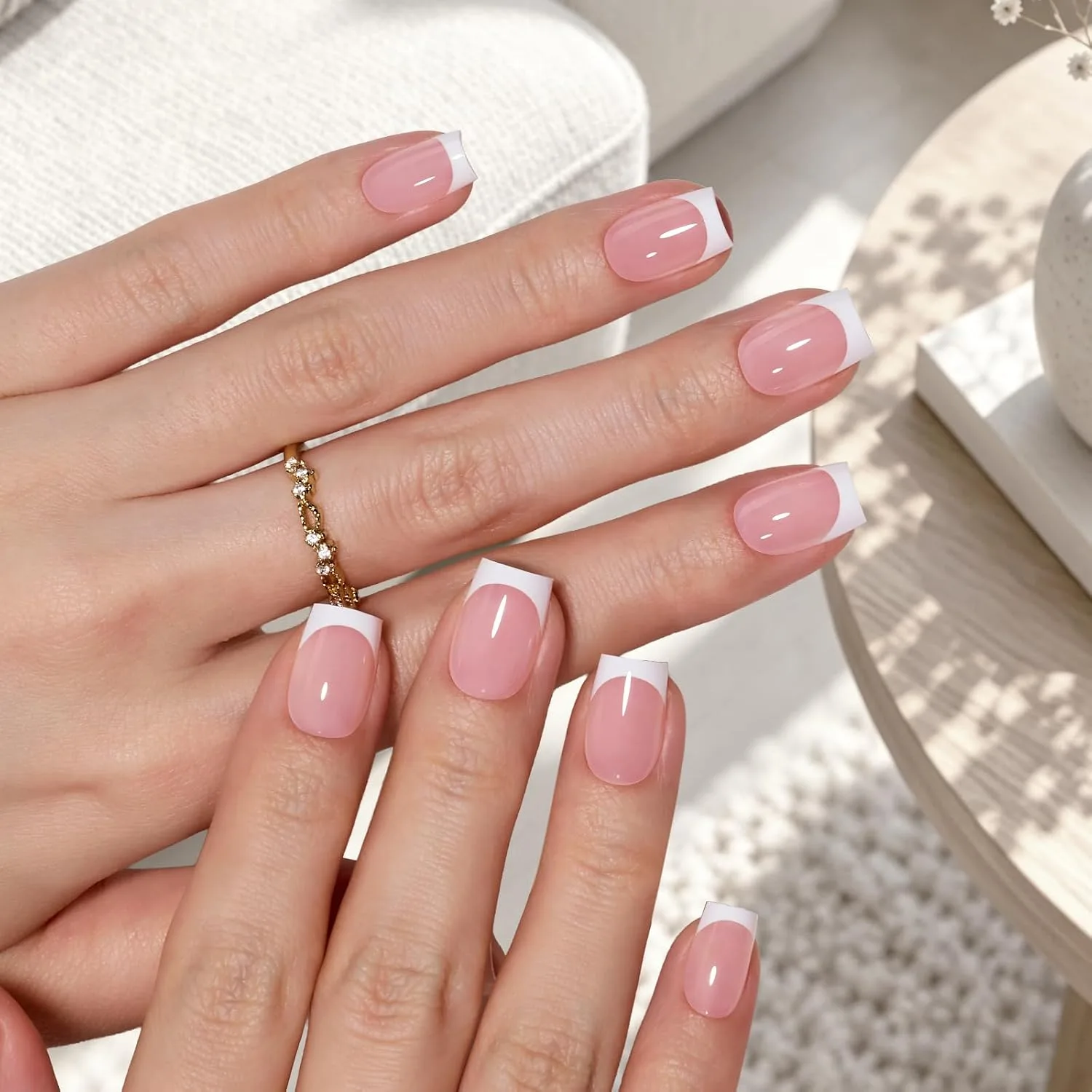 Beetles French Tip Press On Nails Pink, Short Square, 30 Pcs