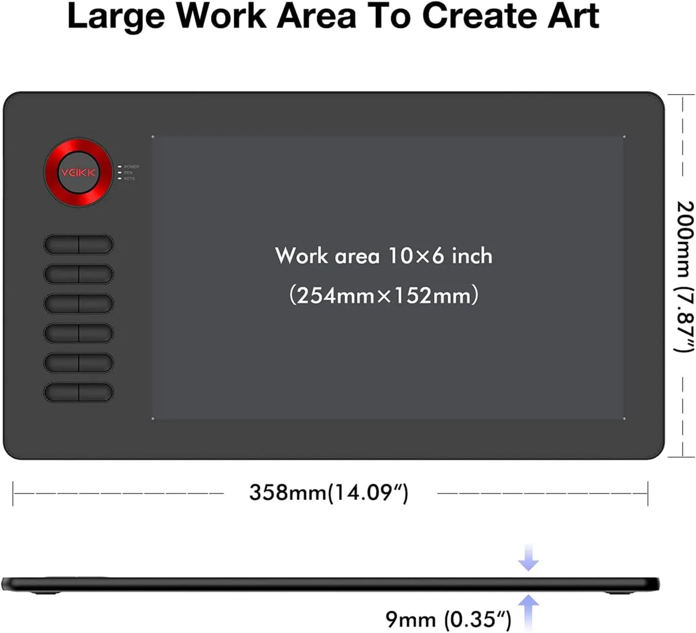 VEIKK A15 10x6 Drawing Tablet with 12 Hot Keys, 8192 Pressure Levels