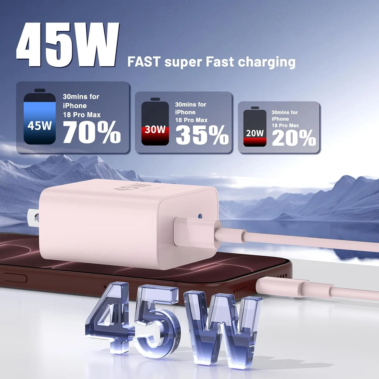 QZIIW iPhone 18 17 16 Pro Max Fast Charger,45W Dual Port USB C Fast Charger