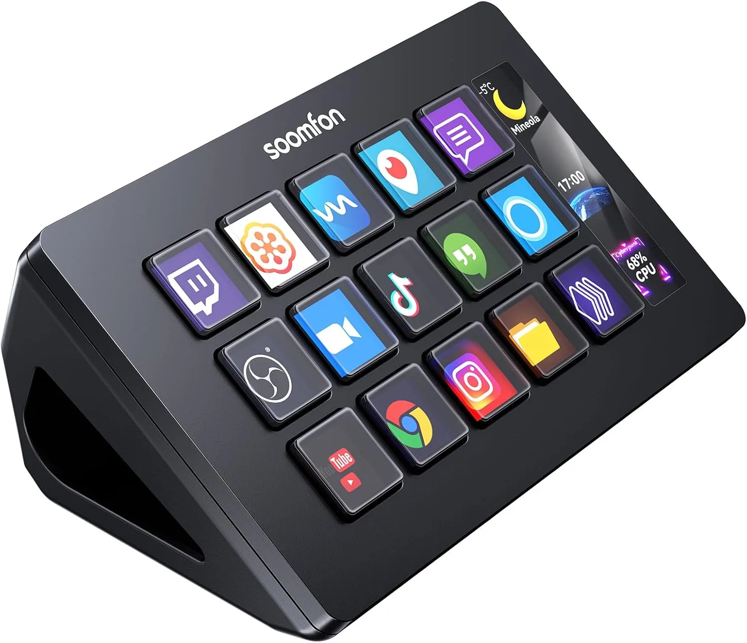 Teclado Gamer Soomfon Stream Controller Studio 15 teclas macro LCD