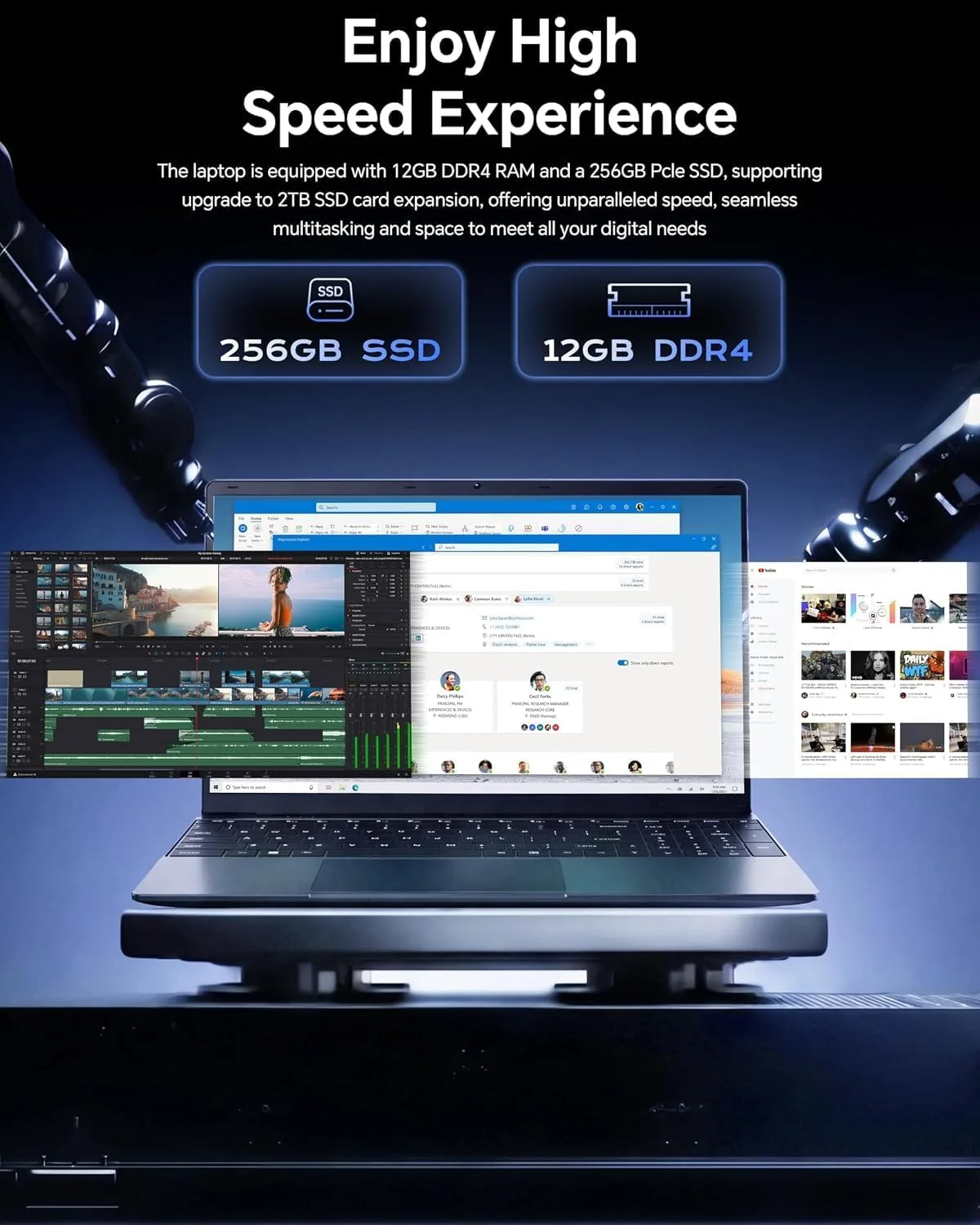15.6'' AI Laptop with Office 365, 12GB RAM 256GB SSD