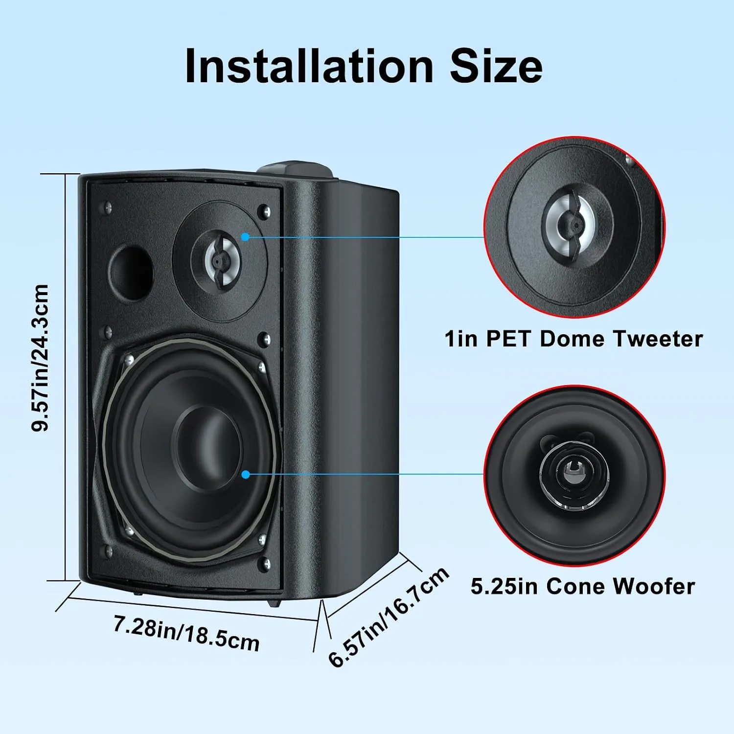 Herdio 5.25 Inches 600 Watts Passive Indoor Outdoor Speakers Wired Waterproof,Wall Mount Speakers with Loud Volume Suitable for Patio,Garden Home Theater,Black (2 Pairs)