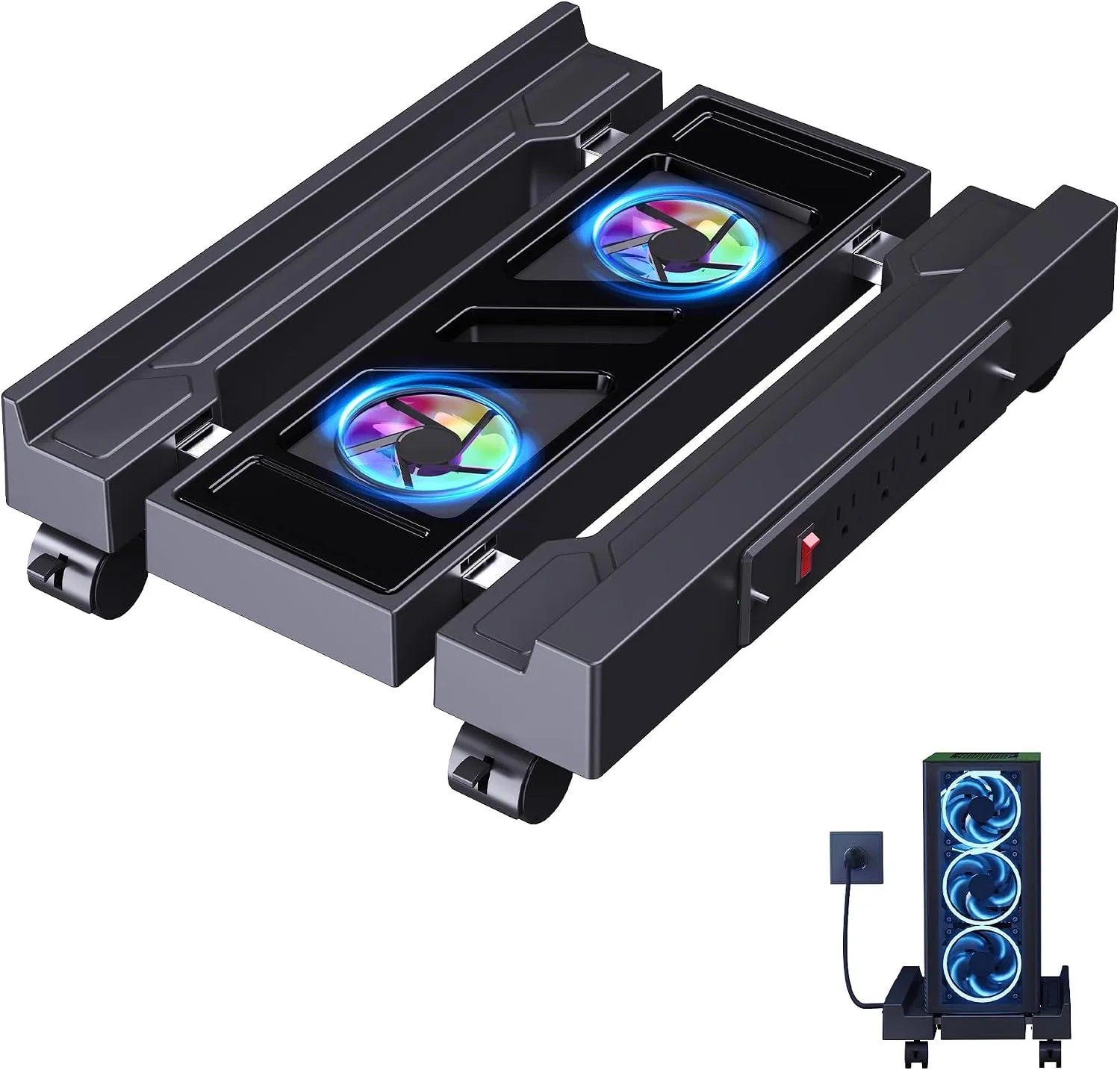 Adjustable PC Tower Stand with Cooling Fans, Outlet, Fits Most PC
