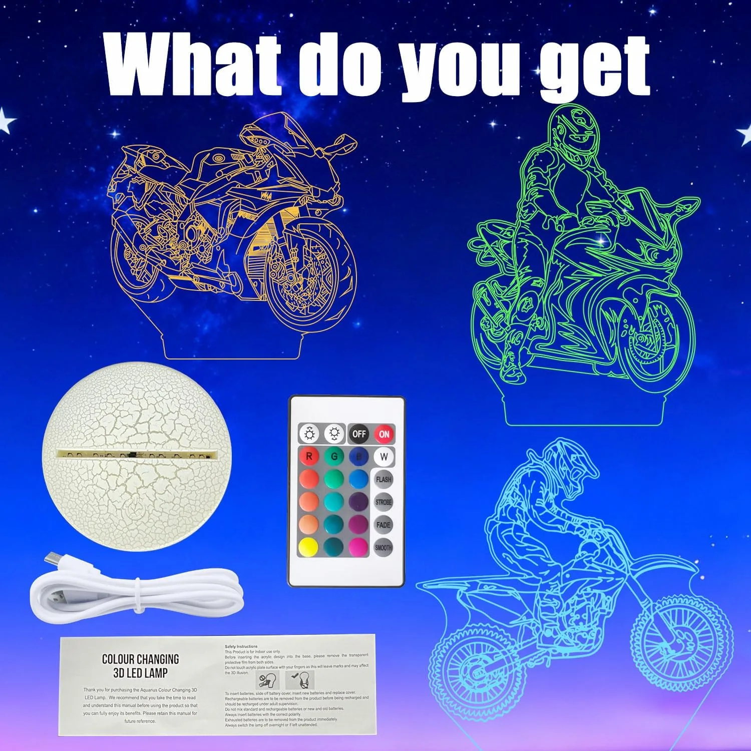 Dirt Bike Lamp for Boys, 3D Acrylic Motorcycle Illusion Night Light with 3 Patterns, 16 Colors Changing & Remote Control, Birthday Holiday Gift for Dirt Bike Fans, Kids Room Decor
