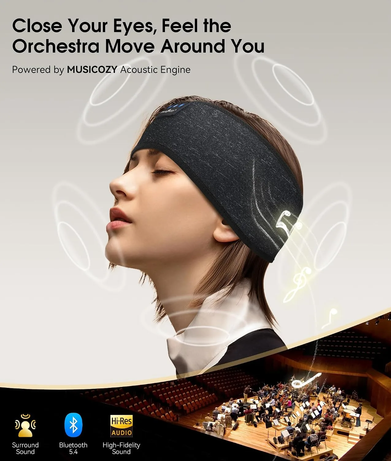 MUSICOZY Bluetooth 5.4 Sleep Headphones Headband Sports Wireless Audio
