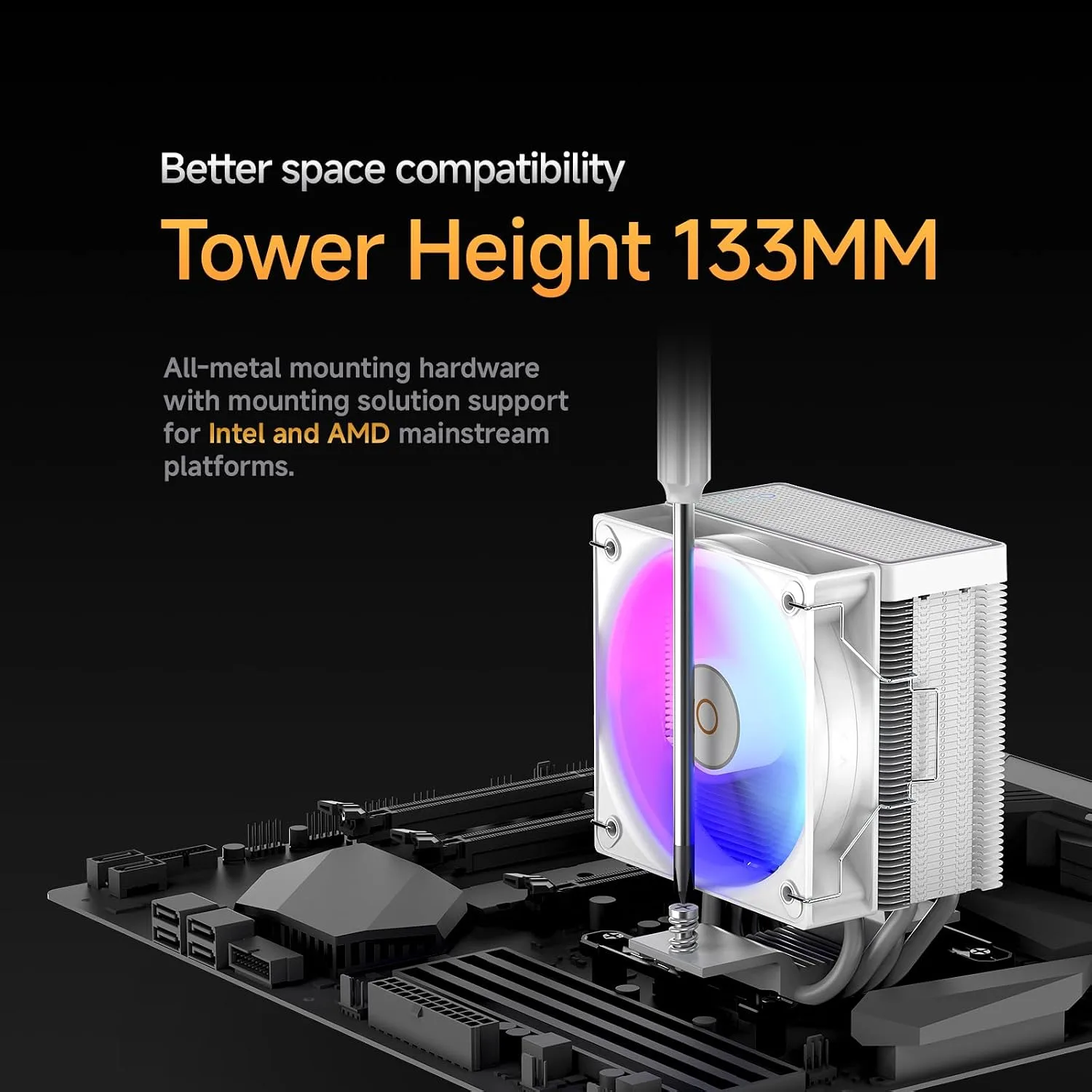 Gamma A40 ARGB CPU Cooler,133mm Compact Tower CPU Air Cooler,100mm PWM Fan