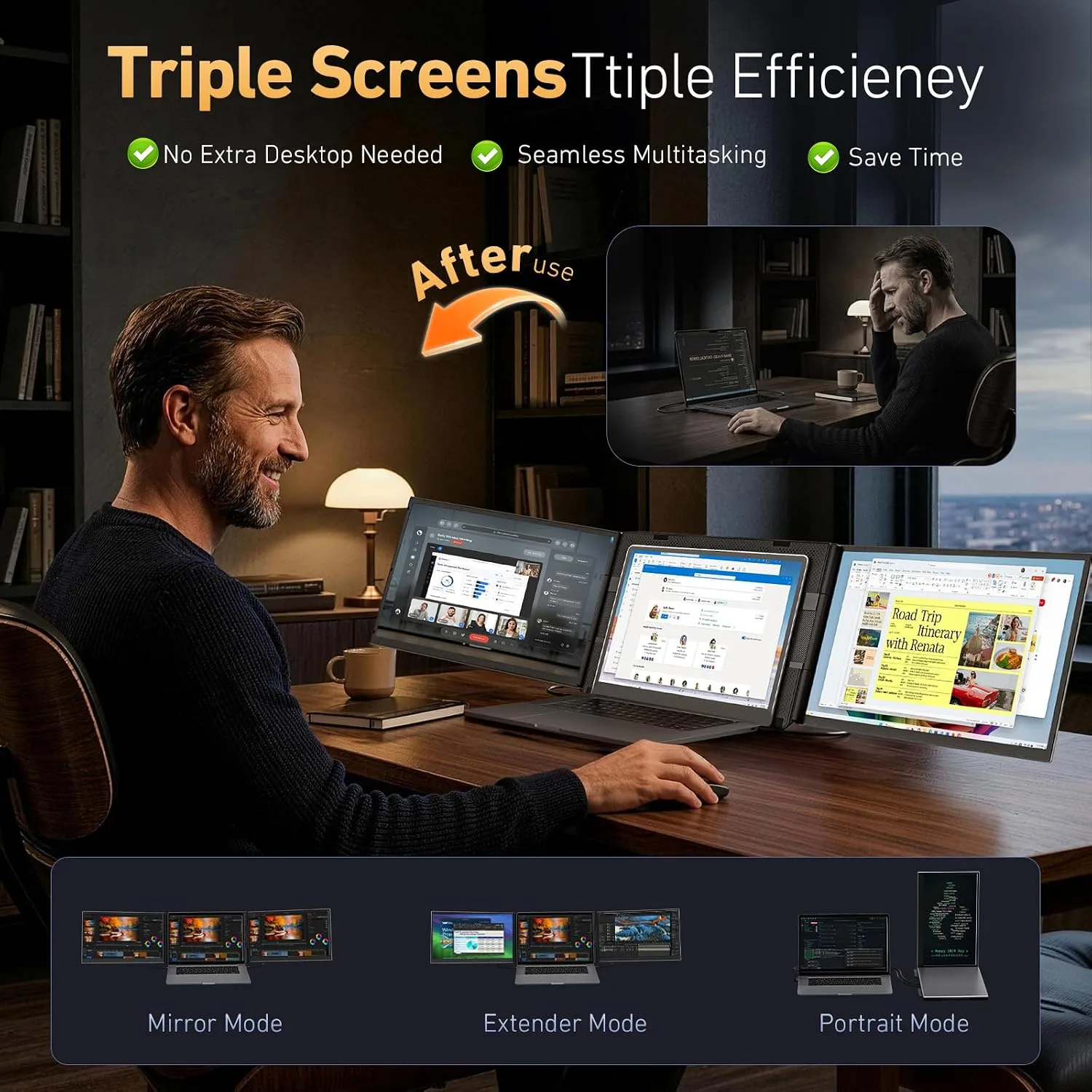 Vixtan 16.1" Triple Laptop Screen Extender, Lightweight FHD IPS Portable Monitor for Laptop, USB-C Plug & Play Multi Screen Attachment for 13-17.3" laptops with Windows/Mac/Chrome