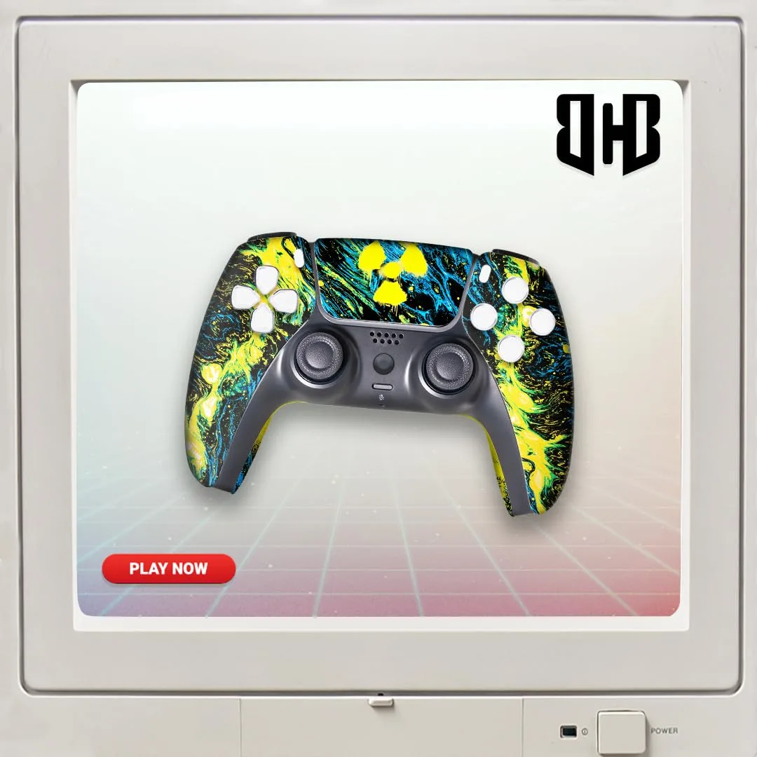 Radioactiive Custom PS-5 Controller Wireless compatible with Play-Station 5 Console by BCB Controllers | Proudly Customized in USA with Permanent HYDRO-DIP Printing (NOT JUST A SKIN)