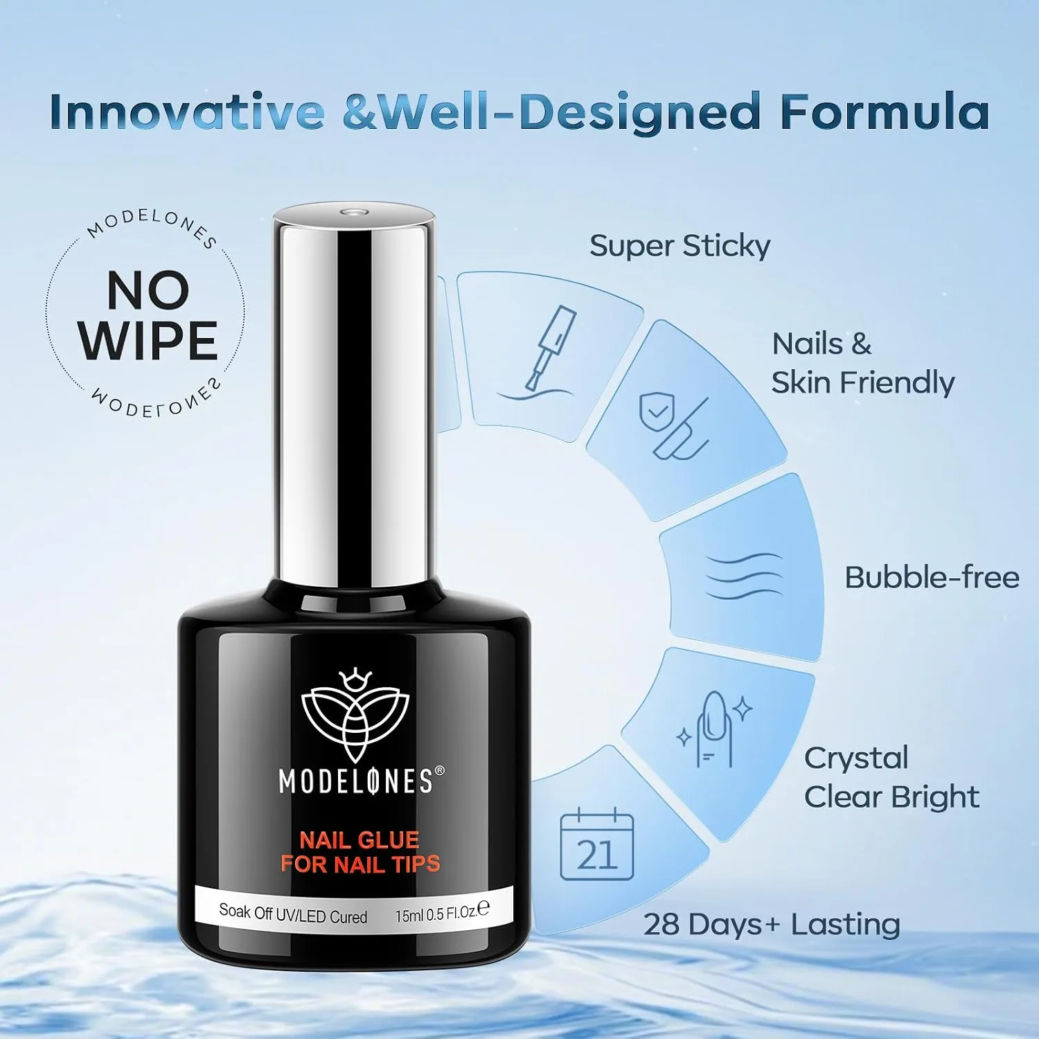 modelones 10 in One X Nail Gel Glue Gel Base Coat Brush On No Wipe