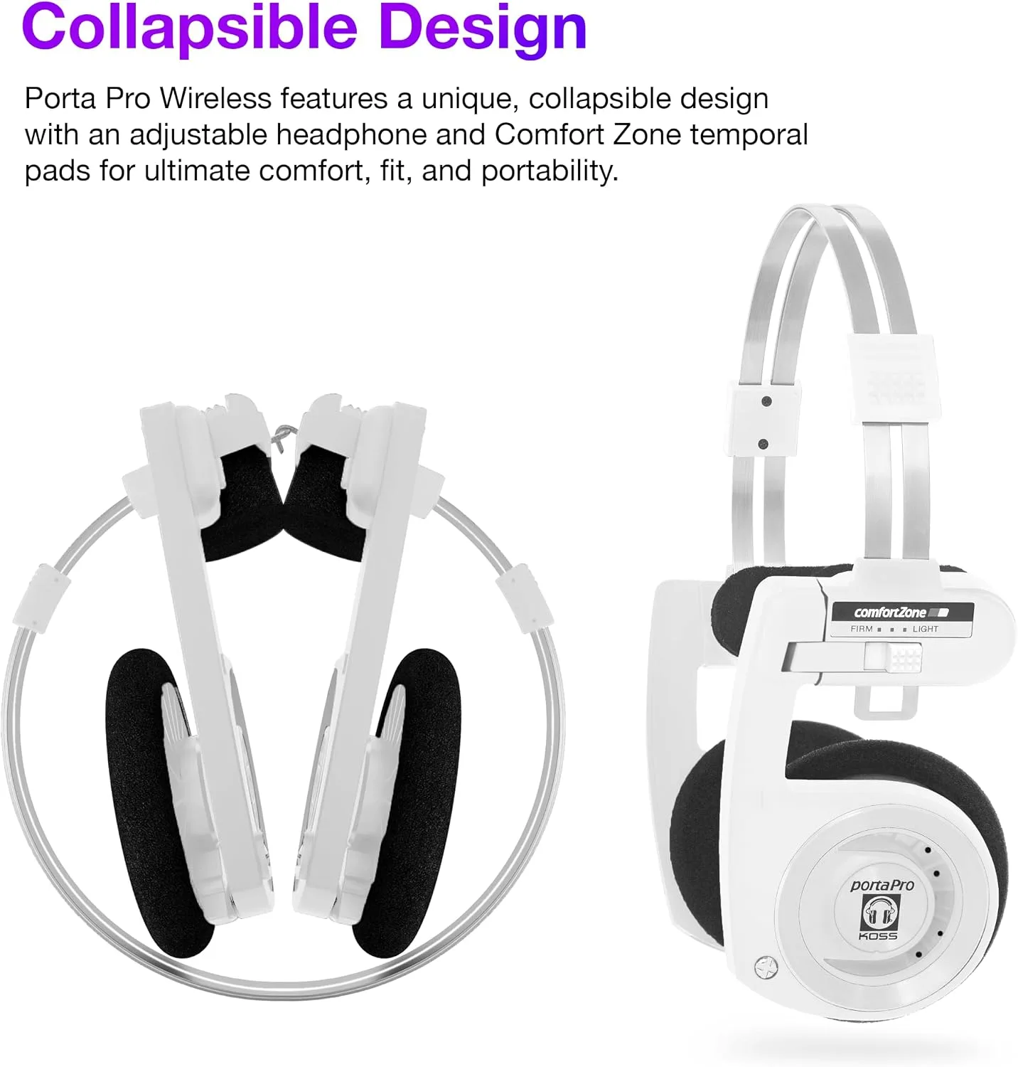 Koss Porta Pro Wireless 2.0 Retro 80s Style On-Ear Headphones, Arctic White