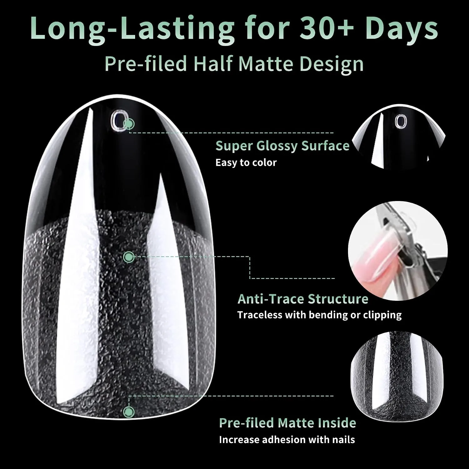 LEYKOSH Medium Round Oval Nail Tips, 216 Pcs Clear Gel Fake Nails, 12 Sizes