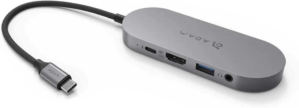 ADAM elements USB-C Hub with 480GB SSD External Storage, 4-in-1 Multiport Adapter with 4K HDMI, 60W PD & 3.5mm Audio for MacBook Pro/Air M4-M1, iPad Pro & iPhone 17-15