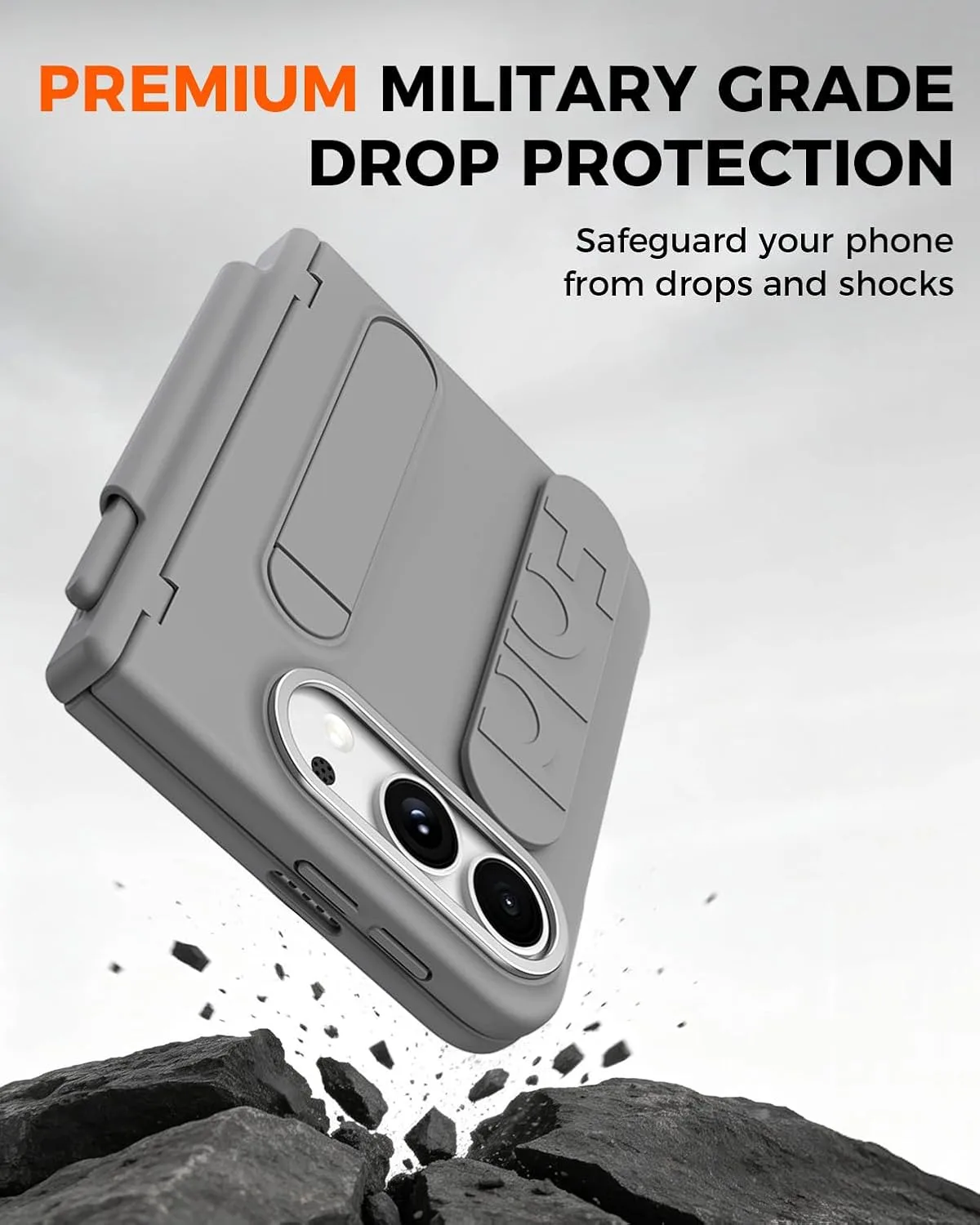 NINKI S Pen Case for iPhone Duo Phone Case with Screen Protector & Pen Slot, Kick Stand with Finger Strap Loop, Shock-Proof Hinge Protection for iPhone Duo Fold Phone Cover with Stylus Holder Gray