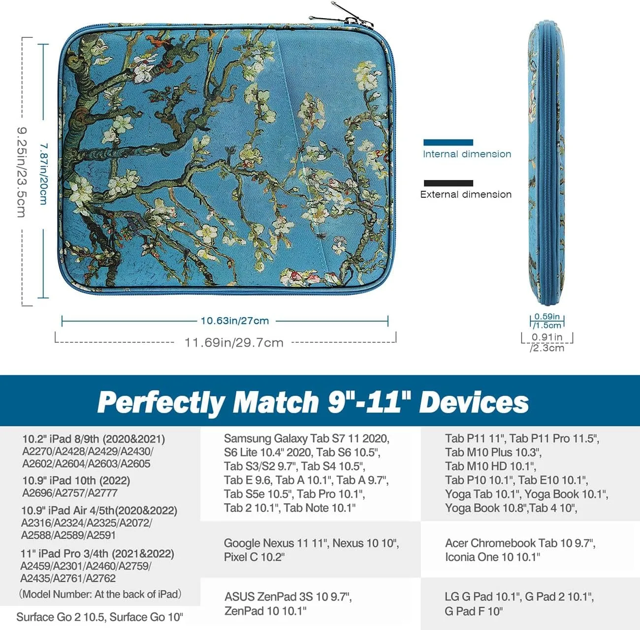 MoKo 9-11 Inch Tablet Sleeve Bag Carrying Case with Accessory Pocket