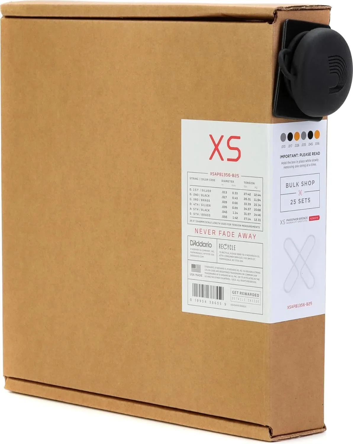 D'Addario XS Phosphor Bronze Coated Acoustic Guitar Strings 13-56, 25 Sets