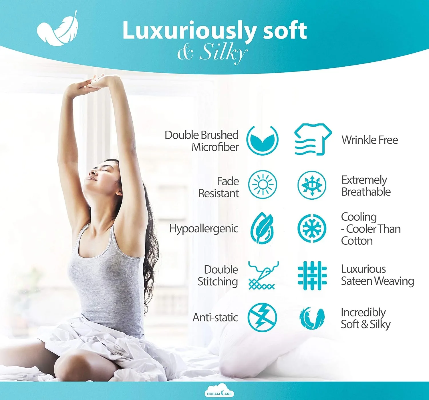 DREAMCARE King Size Sheets Set - 6 pcs Breathable Cooling Sheets King Size