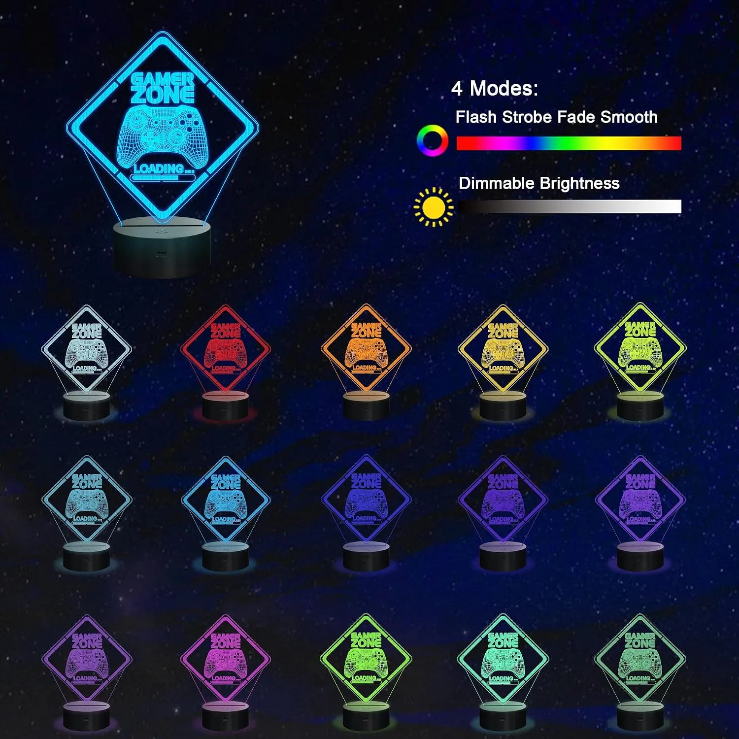 YuanDian Gamer Zone Night Light,Gamepad Gamepad Graphic Video Games Gamer Gift Funny 3D Illusion Lamp 16 Colors Changing Touch & Remote Control for Men Teenagers and Kids