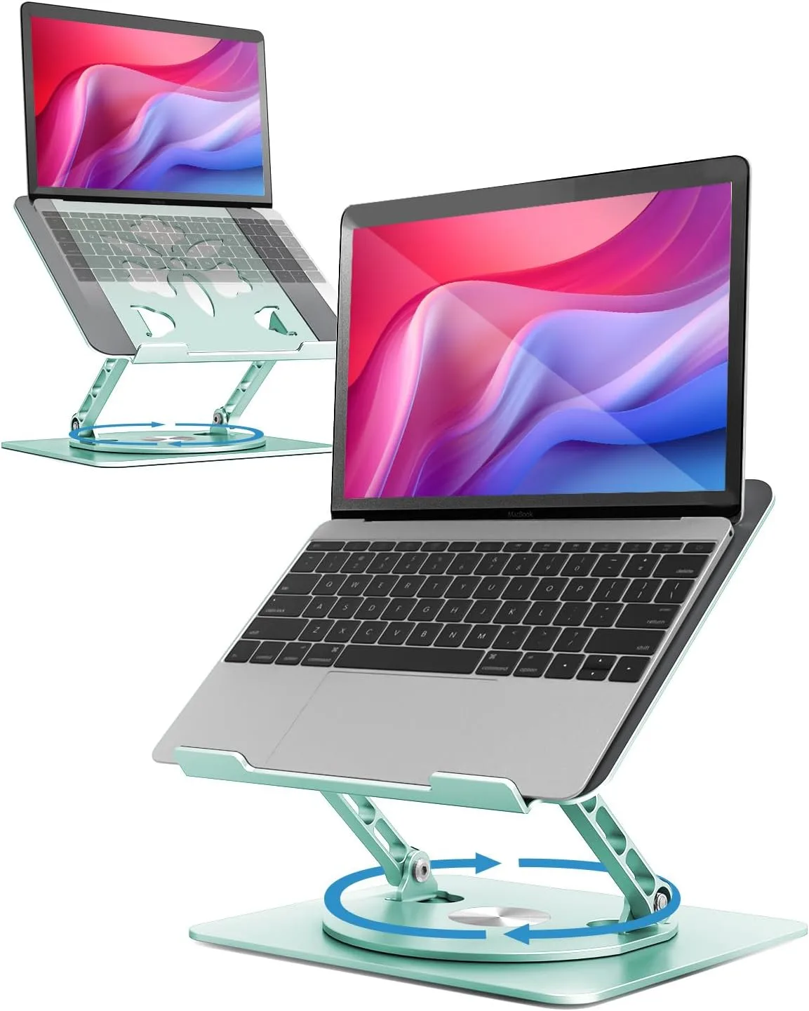Base para laptop Aoviho 360° giratoria ajustable plegable aluminio 10-16 pulgadas verde menta