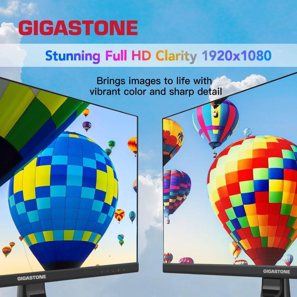Gigastone 27 inch IPS LED Back Light Monitor 2-Pack 100Hz FHD 1920 x 1080,178°WideView,Frameless, Dual Monitor, MPRT 1ms, Built-in Speakers, Eye Care Technology, Ergonomic Tilt VESA Mount, HDMI VGA