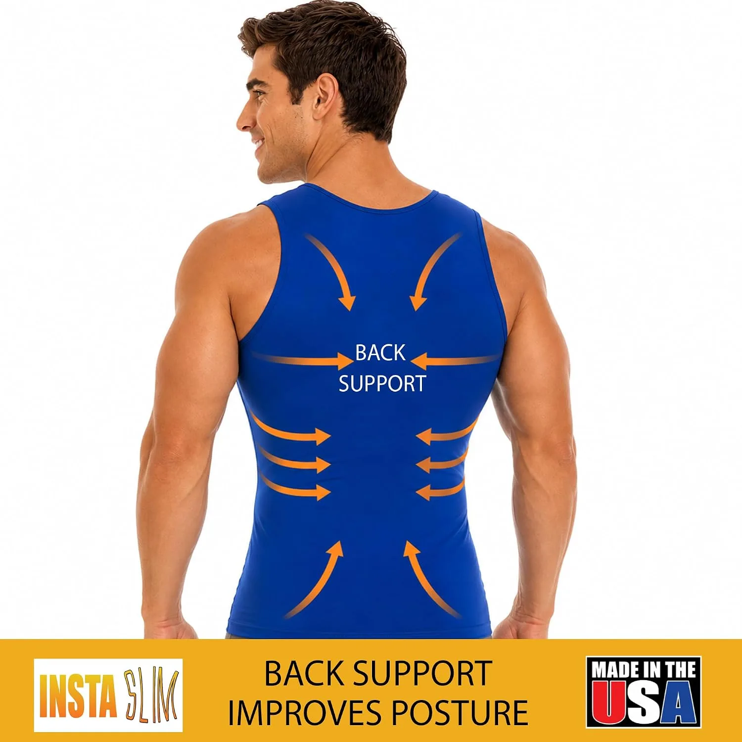 Insta Slim - Made in USA 3 Pack Compression Muscle Tank Body Shapers for Men. Back Support, Slimming Shapewear Undershirt