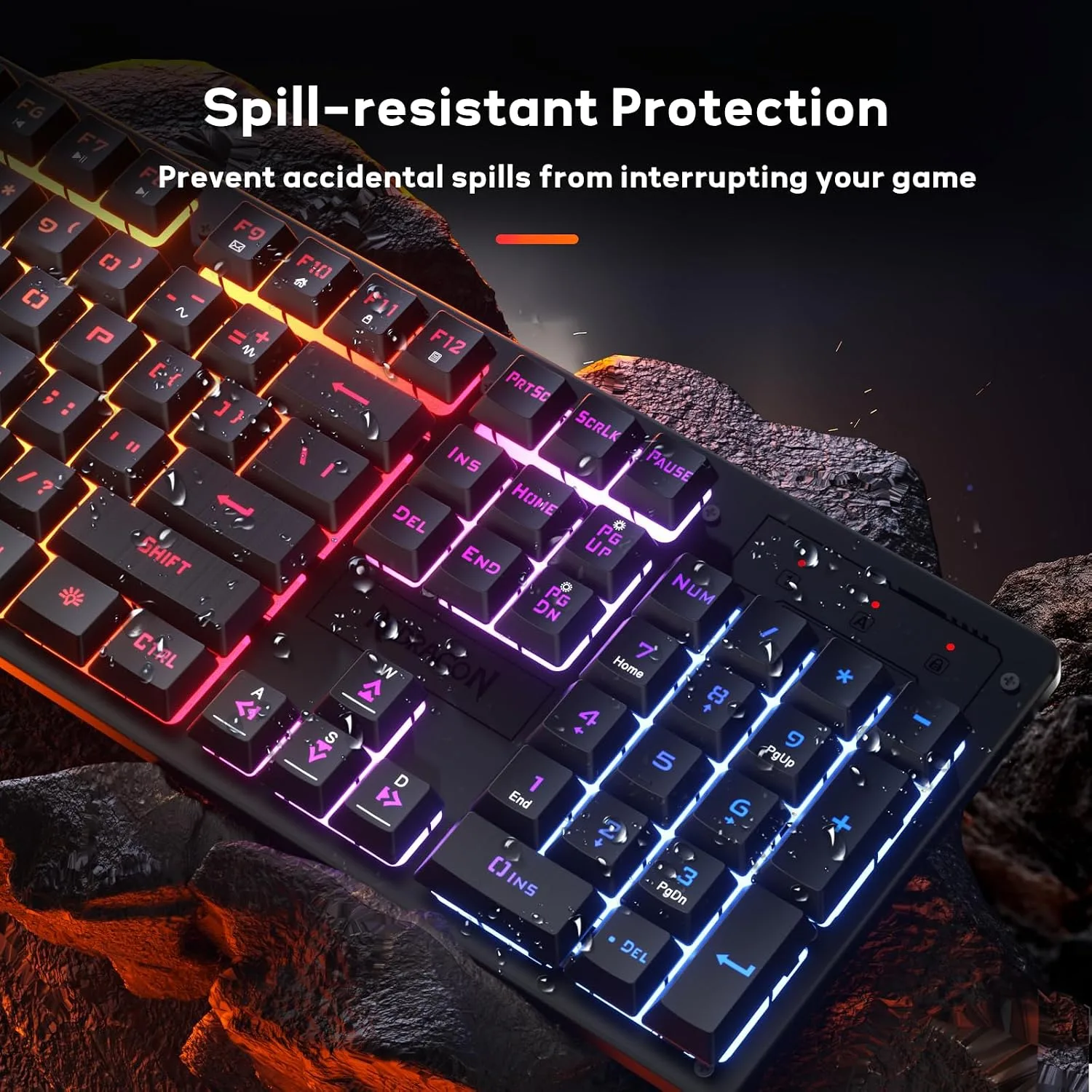 Redragon K521 Upgrade Rainbow LED Gaming Keyboard, 104 Keys Wired Mechanical Feeling Keyboard with Multimedia Keys, One-Touch Backlit, Anti-Ghosting, Compatible with PC, Mac, PS4/5, Xbox