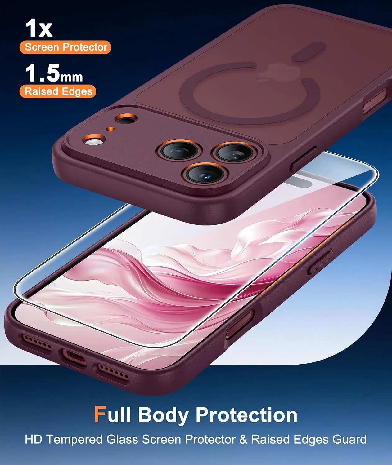 FNTCASE for iPhone 18 Pro Max / 17 Pro Max Case Fit for MagSafe Burgundy