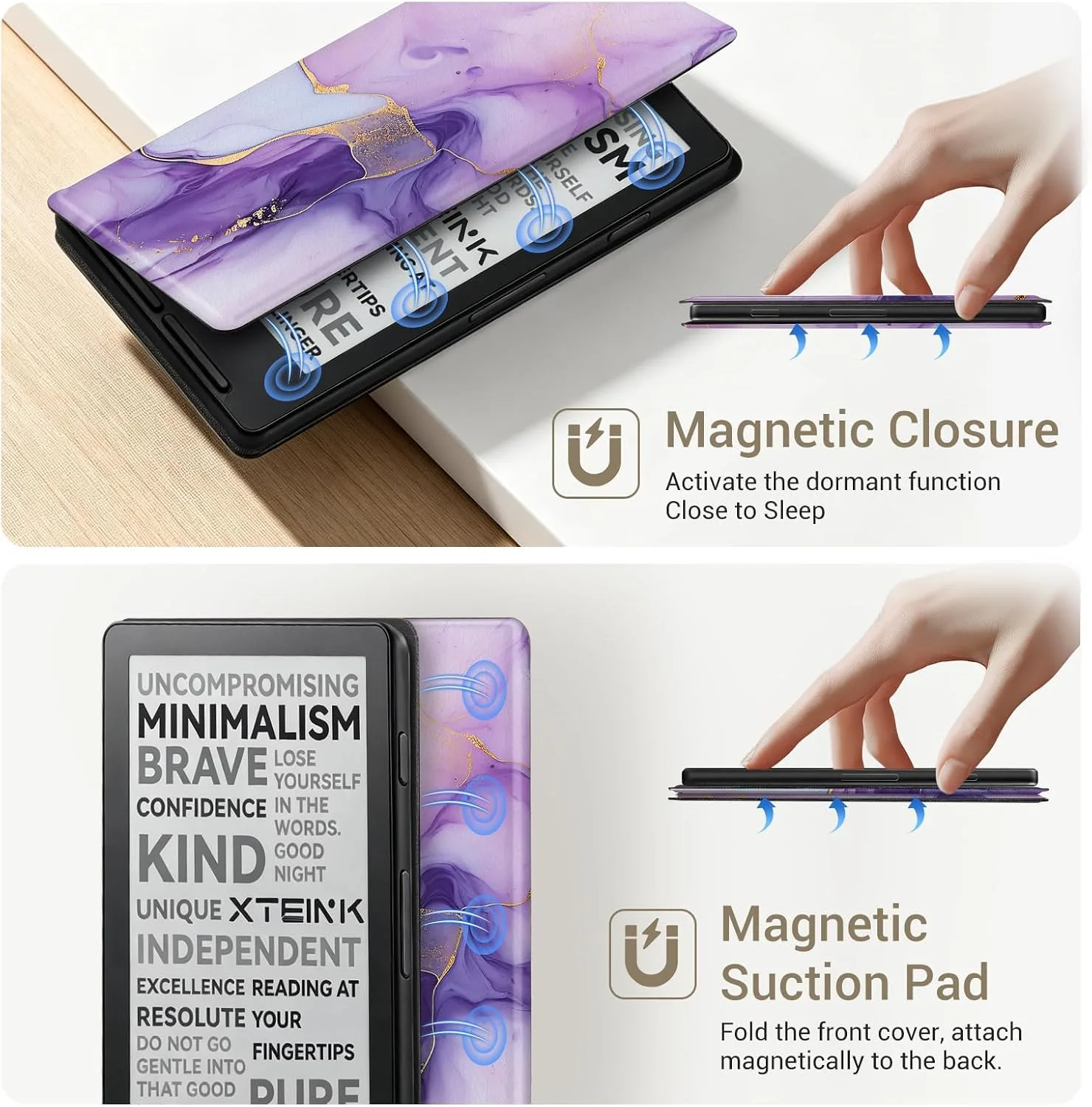CoBak Magnetic Case for XTEINK X4, Ultra-Lightweight Protective Cover for Xteink X4 E-Reader, Secure Magnetic Attachment(Amethyst Veins)