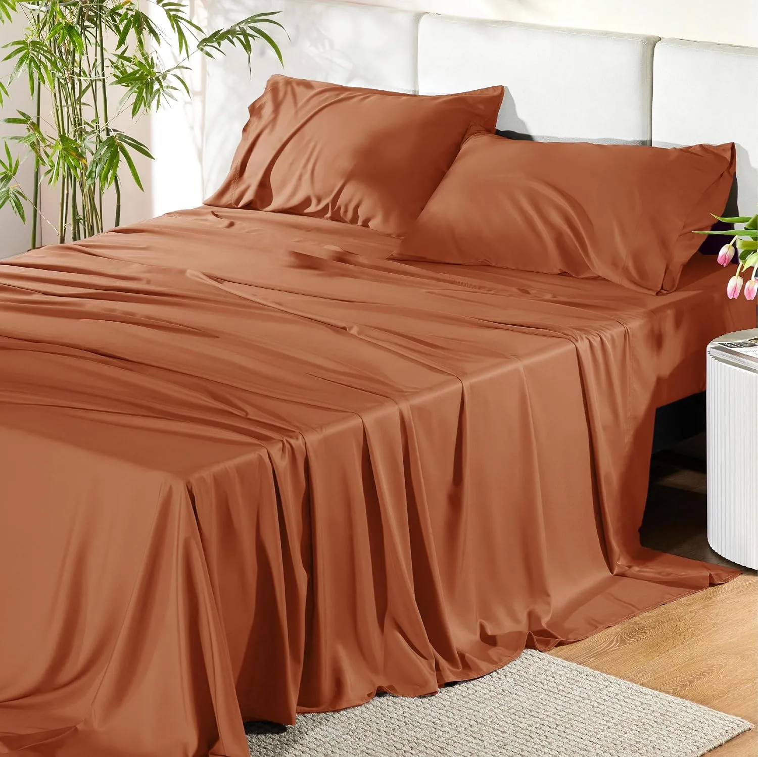 Bedsure PureWoven 100% Rayon Derived from Bamboo, Full Size Sheets, 4 PCS