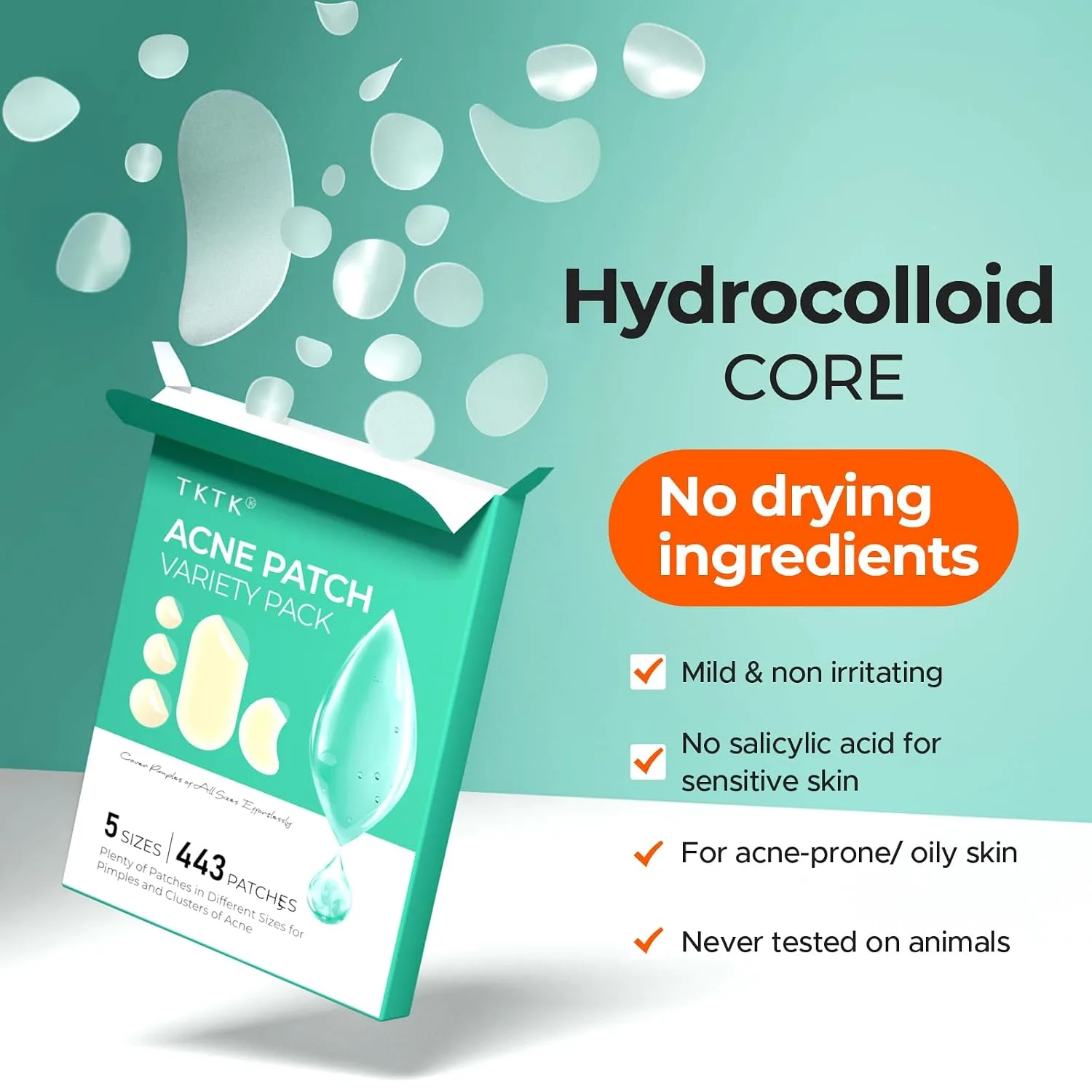 TKTK 443 Count Pimple Patches for Face, Hydrocolloid Acne Cover Patch Bulk