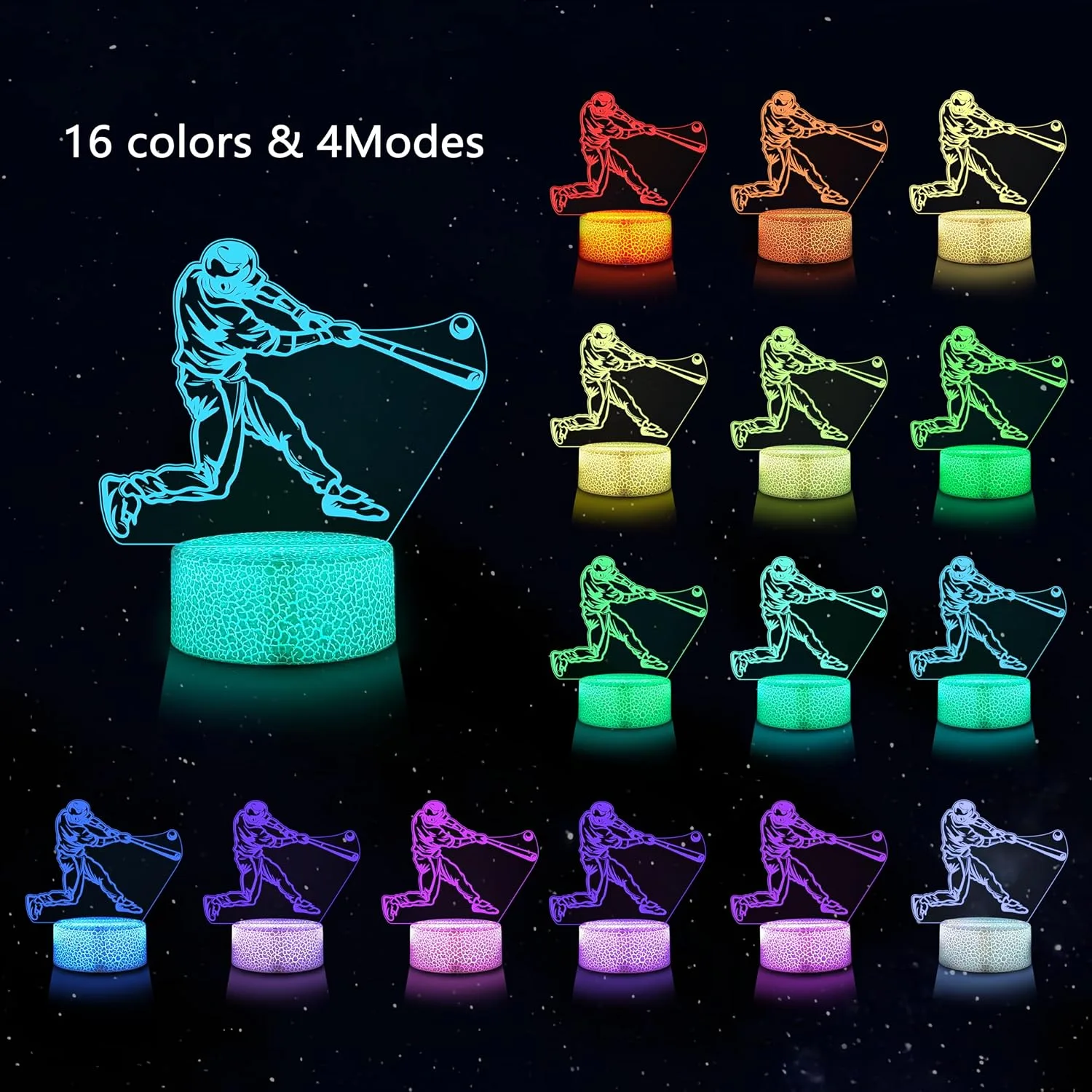 Baseball Gifts for Boys 8-12, 3 Patterns LED 3D Illusion Lamp 16 Colors with Remote Control, Baseball Room Decor, Birthday Stocking Stuffers for Teens Boys Girls