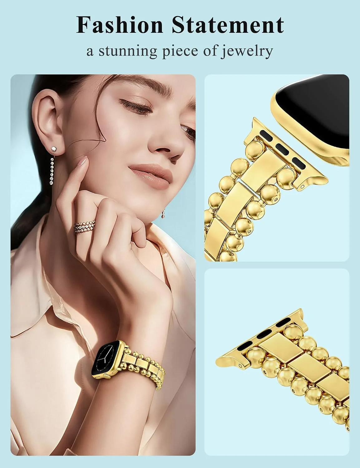 TOYOUTHS Dressy Metal Beaded Bracelet for Apple Watch Bands Women