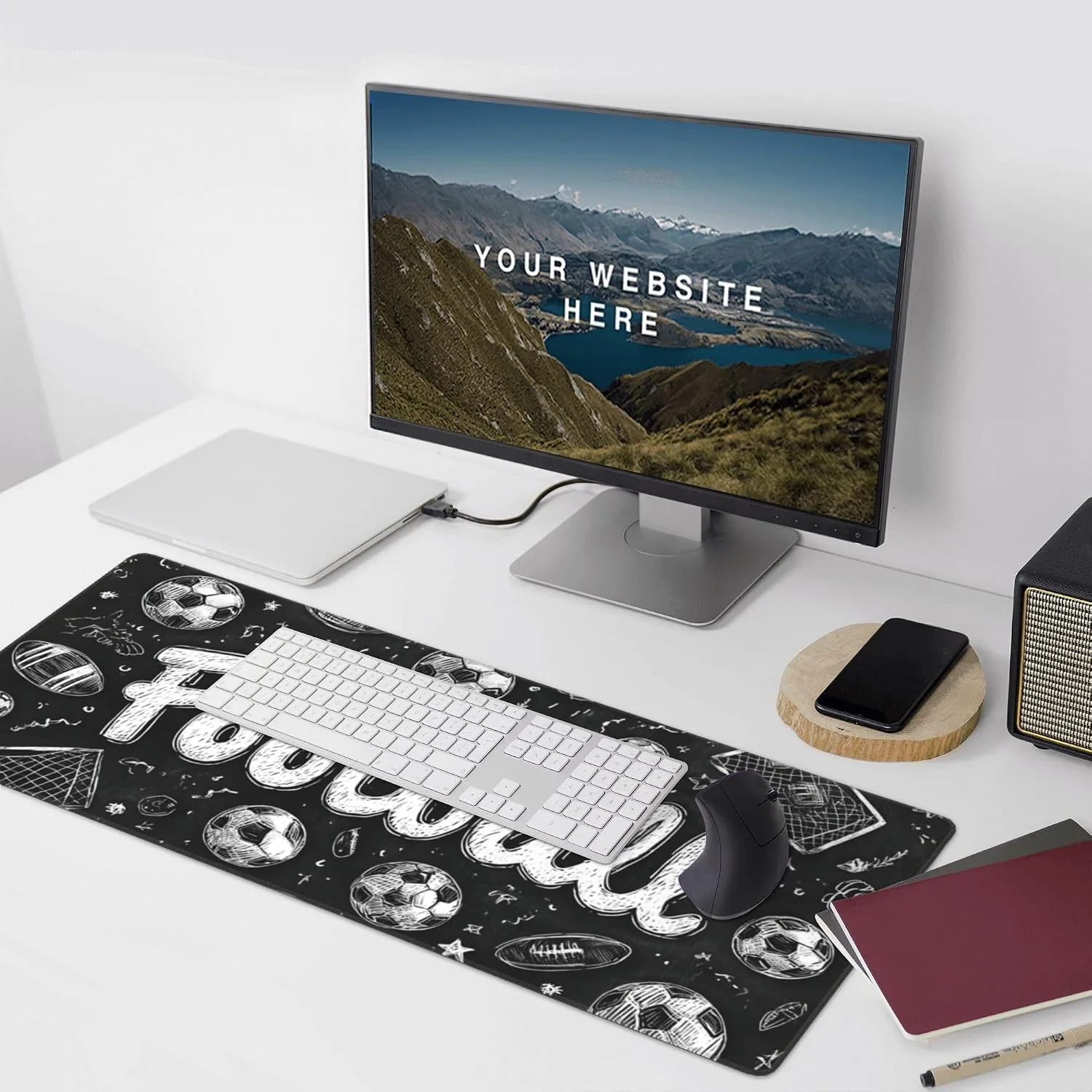 Football Soccer Gaming Mouse Pad, Large Desk Mat, Non-Slip Rubber Base, 35.4" x 15.7", for PC and Laptop