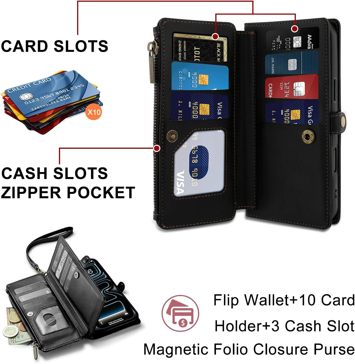 Wallet Phone Case for iPhone 17 Pro/18 Pro,Black