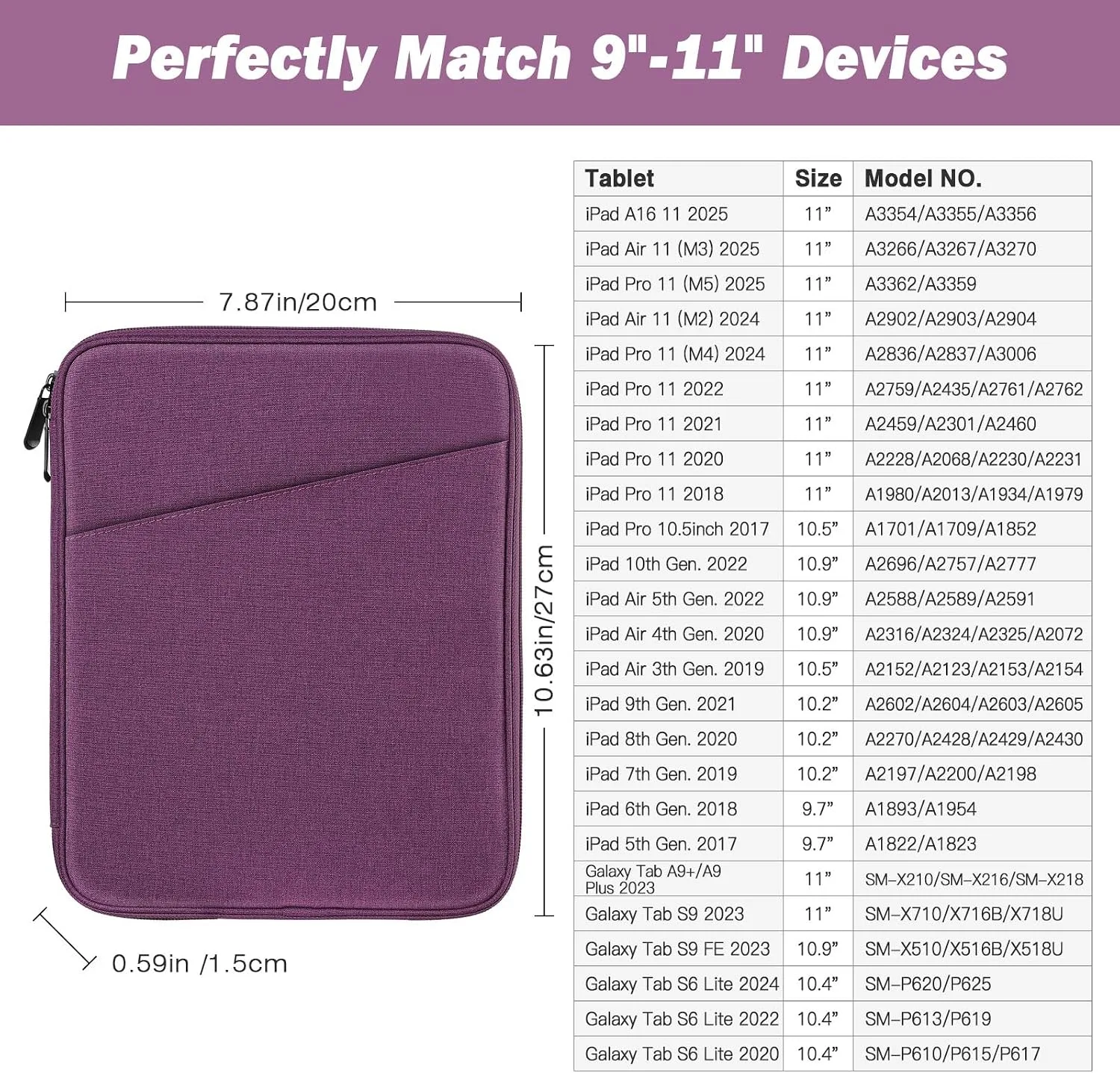 MoKo 9-11 Inch Tablet Sleeve Bag Carrying Case with Accessory Pocket